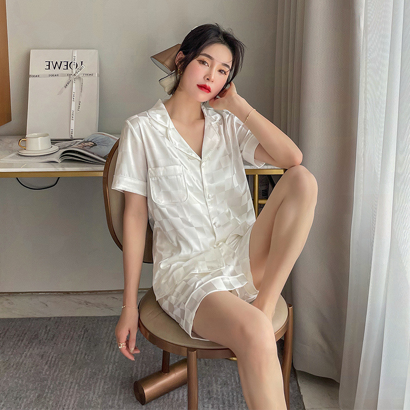 Plaid Pajamas Women's Summer Ice Silk 2023 New Internet Celebrating Silk Short-sleeved Thin Home Clothes