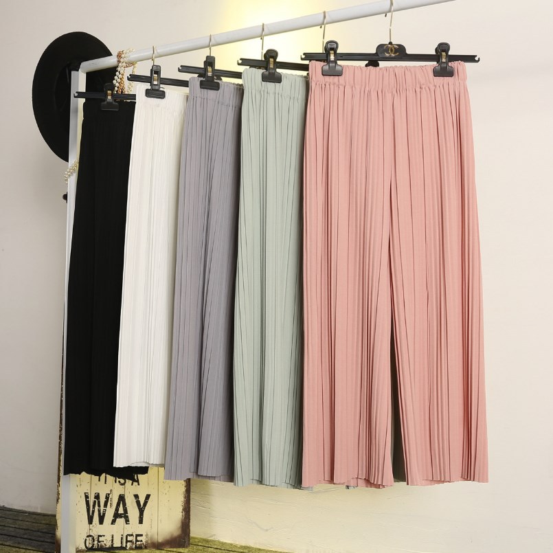 Summer New Fashionable Loose Slimming Pleated Wide Leg Pants Cropped Pants with High Waist Women's Chiffon Casual Pants