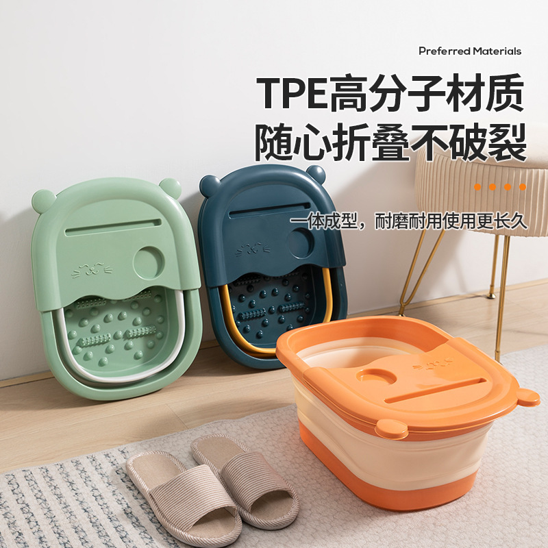 Picture of Foldable Foot Bath Bucket, Foot Bath Basin That Reaches the Calves, Plastic Foot Wash Basin, Foot Care Basin with Lid, Smart and Storable