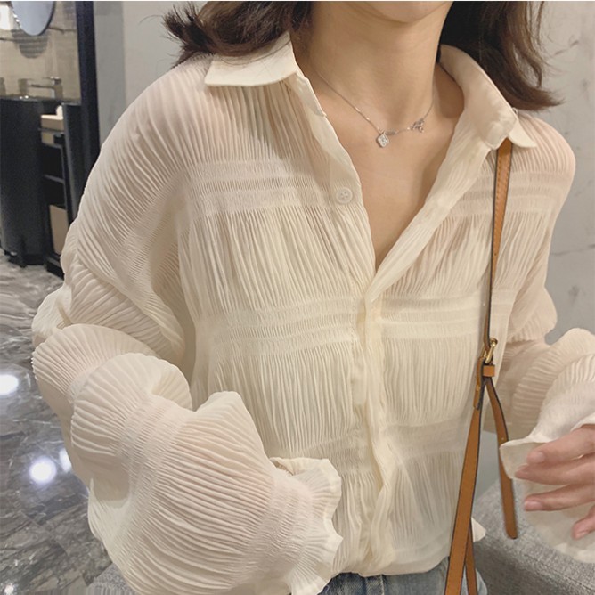 Very Fairy Age-Reducing Chiffon Long-Sleeved Shirt for Women 2024 Spring New Style Western-Style Bottoming Inner Shirt for Women