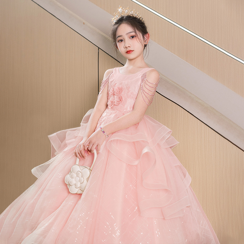 Girls' Dress High-end Elegant Show Piano Performance Host Performance June 1 Performance Pompous Yarn New 2025