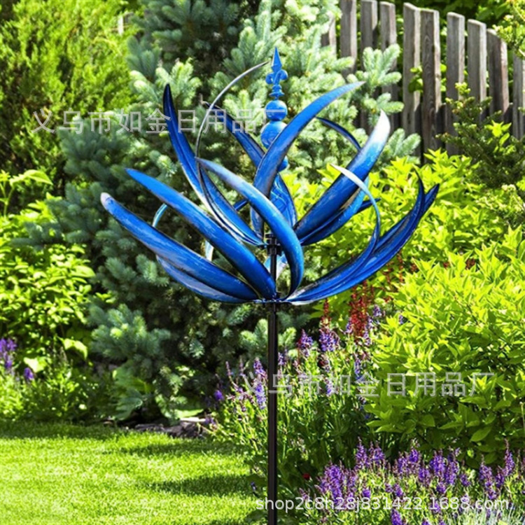 Picture of molino de viento giratorio power wind rotating blue Lotus metal windmill courtyard decoration