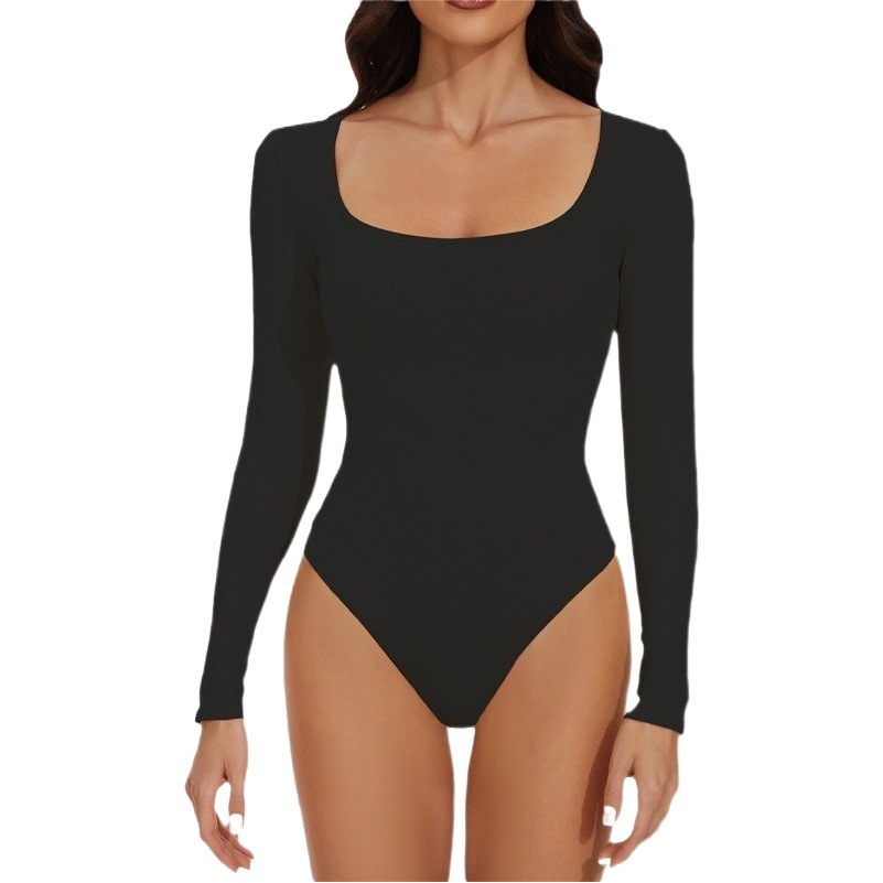 Solid Color Jumpsuit Women's High Elastic Base plus size Hip Lifting Square Collar Long Sleeve Seamless Body Shaping Jumpsuit bodyshap