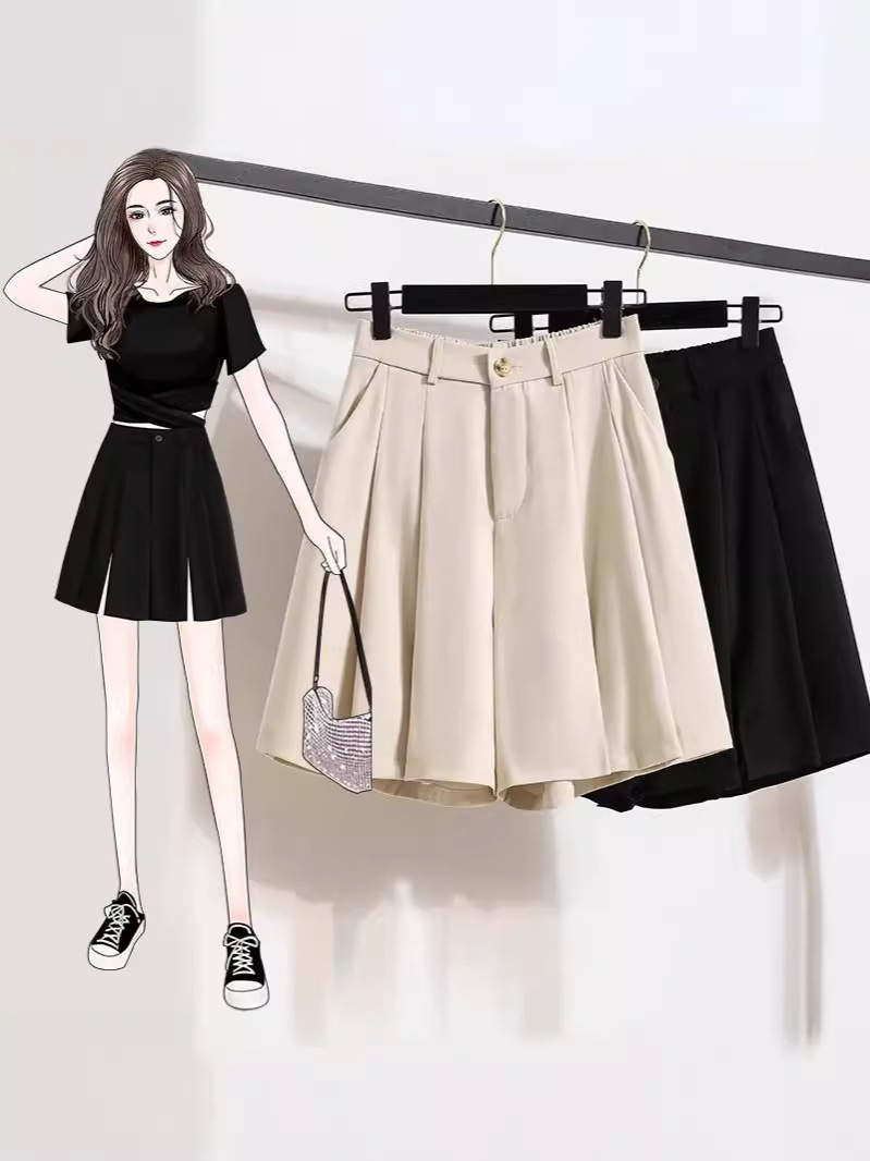 plus size Women's New Autumn 2024 Slim-fit Loose A- line Suit Shorts chubby girl High Waist Wide Leg Pants
