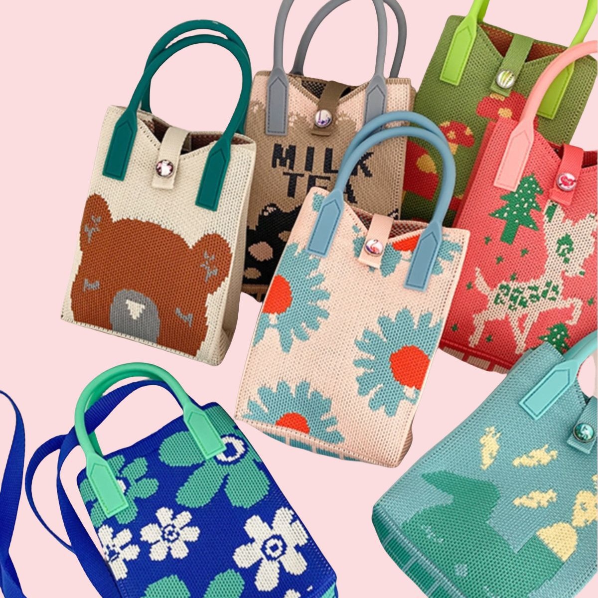 Knitted Crosbody Mobile Phone Bag Niche Design Cartoon Mini General Bag All-match Knitted Cat One-shoulder Coin Purse for Women