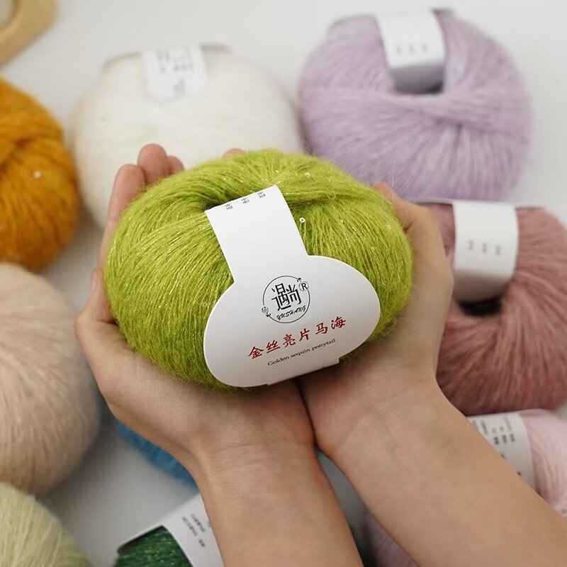 Gold sequins and maohair wool wool hand-knitted wool knitting diy baby wool knitting scarf sweater wool group