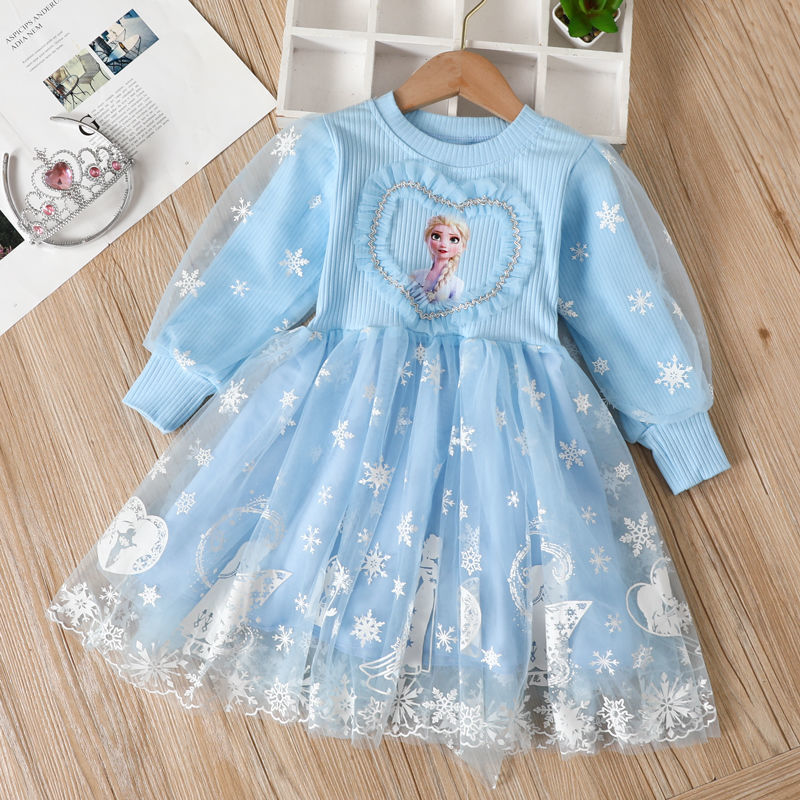 Girls' Spring and Autumn dress 2024 New Long Sleeve Aisha Pengpeng Frozen Princess Dress Autumn