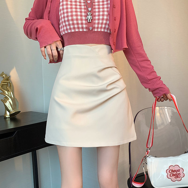 Anti-glare Short Skirt 22 Pleated Skirt A Black New Style 20 Women's Hip Skirt plus size High Waist Slimming Summer