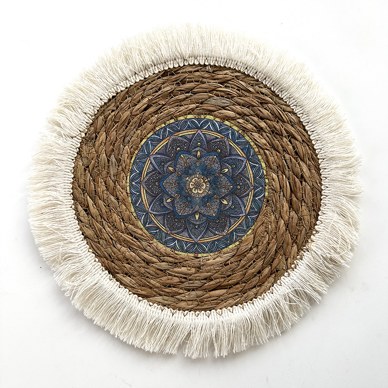 Picture of Bohemian style straw wall decoration living room background wall decoration ethnic round hanging decoration sofa bedside hanging decoration