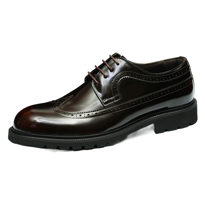 [vip for] brogue carved leather shoes men's formal business leather thick-soled casual shoes bright-faced shoes