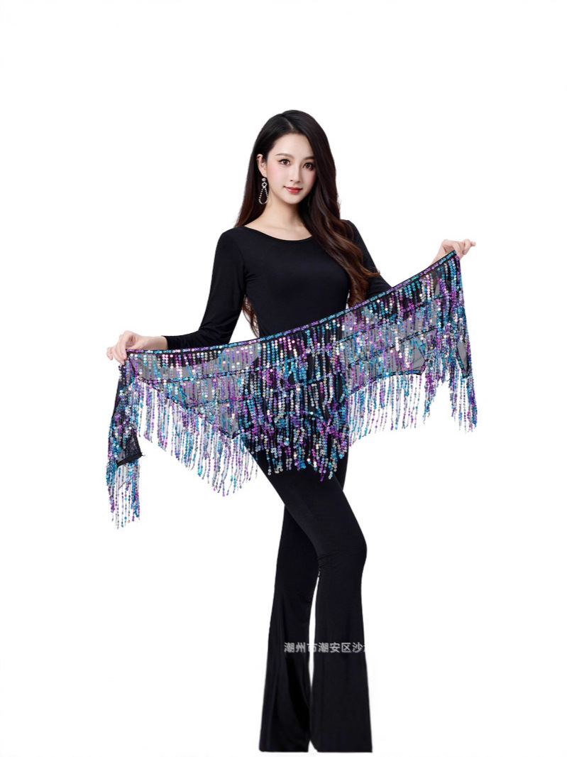 Tiktok-Style Belly Dance New Sequin Tassel Waist Chain Bohemian Hip Scarf Street Dance Encrypted Jazz Dance Waist Scarf