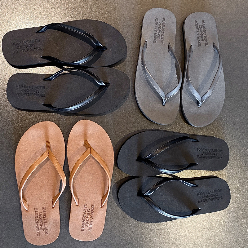 Fashion clip-on sandals, black casual couples, outside, fashionable beach vacation, Internet celebrity flat flip-flops, women