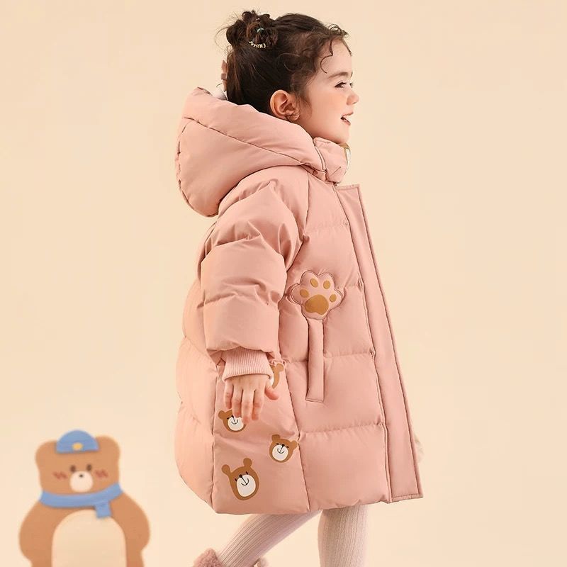 Picture of 2024 new children's cotton-padded jacket long girls bear paw print baby winter cotton-padded jacket coat padded winter clothing