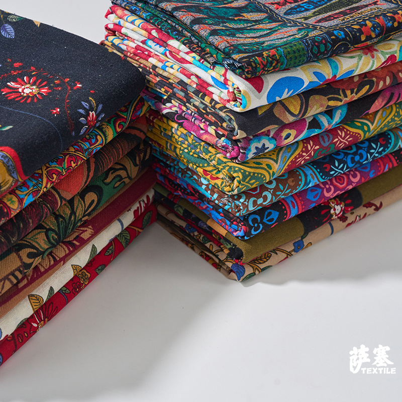 Picture of Cotton and Linen Digital Printing Fabric Printing Fabric Small Floral Cloth Retro Pastoral Clothing Fabric