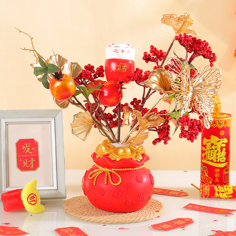 Zhongran golden lucky bag flowerpot New Year decorations wholesale 2024 dragon year housewarming gift lucky bag home ornaments