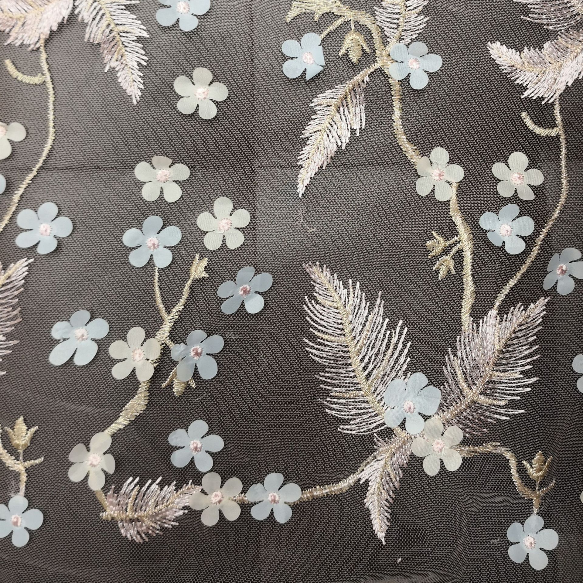Picture of New Mesh Three-dimensional Embroidery Cloth Wholesale Blue Stacked Embroidery Dress Dress Hood 3d Embroidered Fabric