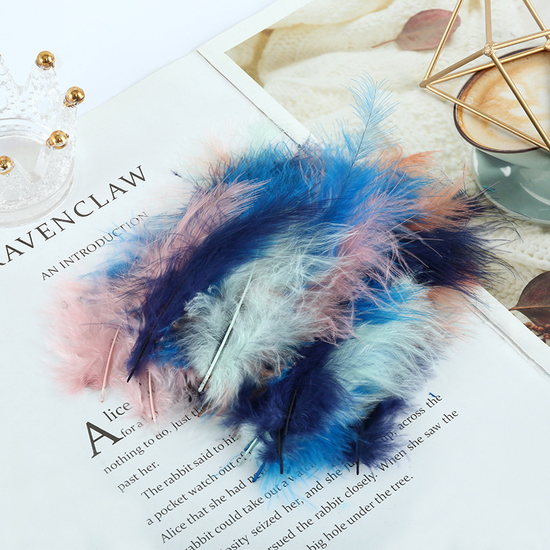 Picture of Feather decoration color turkey feather pointed tail velvet dream catcher net material wave ball gift box filler shooting props