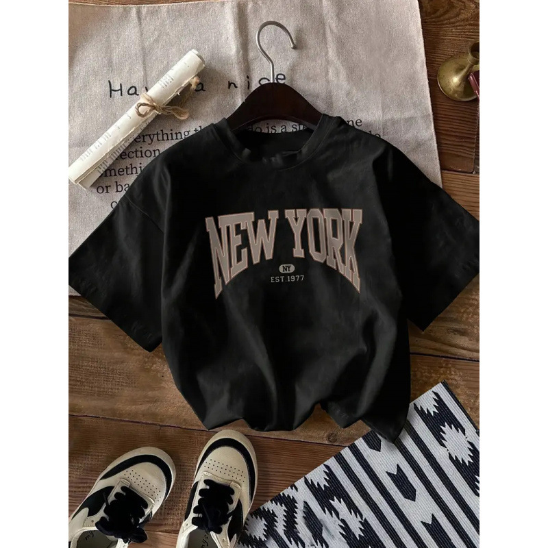 2025 Summer Cross-border Women's Clothing Independent Station Trend Retro Casual Loose All-match Letter Printed Short-sleeved T-shirt