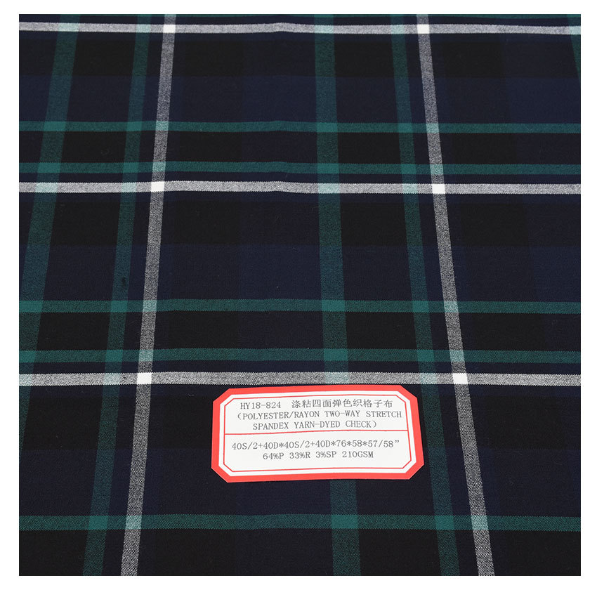t/r Plaid Shirt Trench Coat Skirt Shorts Fabric Plaid Elastic Pants Polyester Viscose Four-sided Elastic Yarn-dyed Plaid