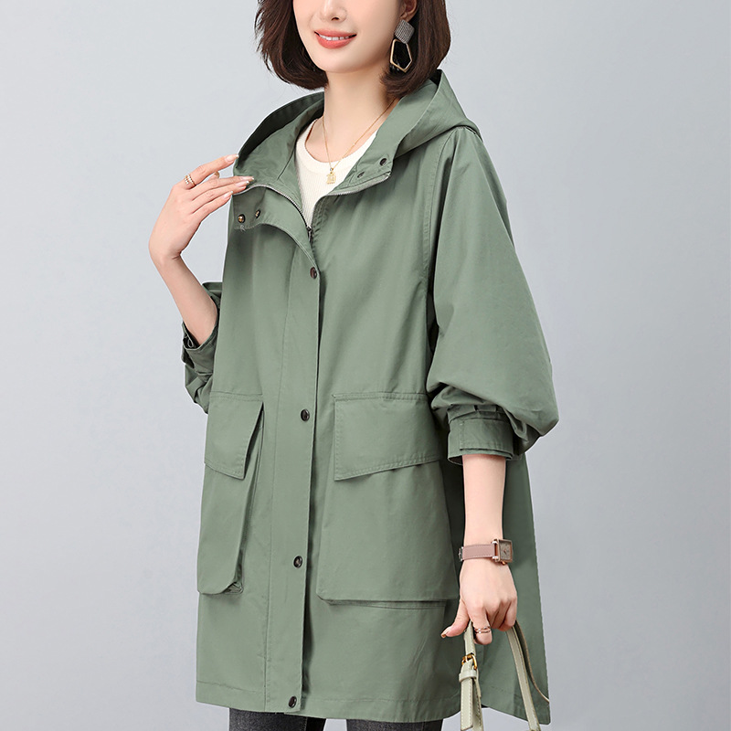 Picture of Windbreaker Coat Women's Mid-length 2024 New Spring Hooded Mother Loose Casual Fashion Age-reducing Pure Cotton Top