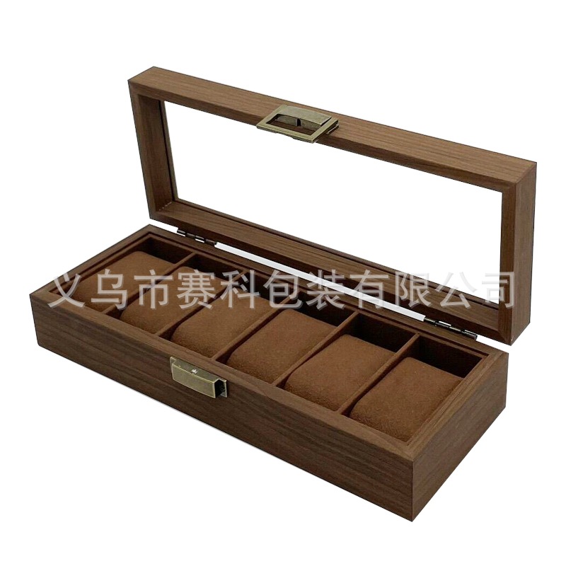 Picture of Spot Wholesale Carbon Fiber Pattern Wooden 6-Bit Watch Storage Display Box 6-Pack Watch Collection Display Box Factory