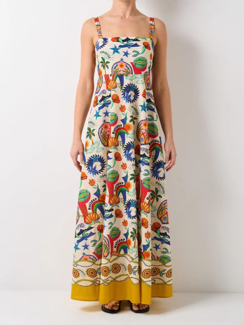 Europe and the United States cross-border 2025 spring new Amazon personality fashion temperament graffiti printed vest dress