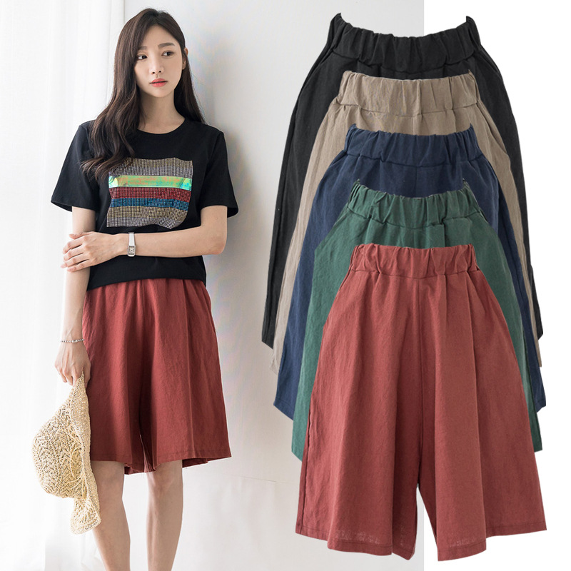 Picture of Five-Point Pants for Women Summer Cotton and Linen Large Size Loose Mid-Pants Linen Wide-Leg Shorts Women's Casual Straight Draped Thin Pants