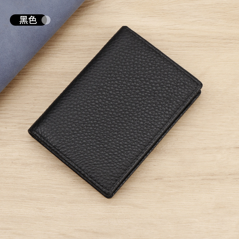 Picture of in stock wholesale genuine leather men's business card clip bag gift litchi pattern first layer cowhide business card holder 3302