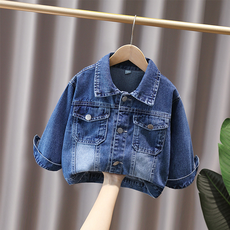 Little Girl Denim Coat Stylish Embroidered Baby Long Sleeve Top 2024 Spring and Autumn New Middle and Large Children's Jacket Outer Wear