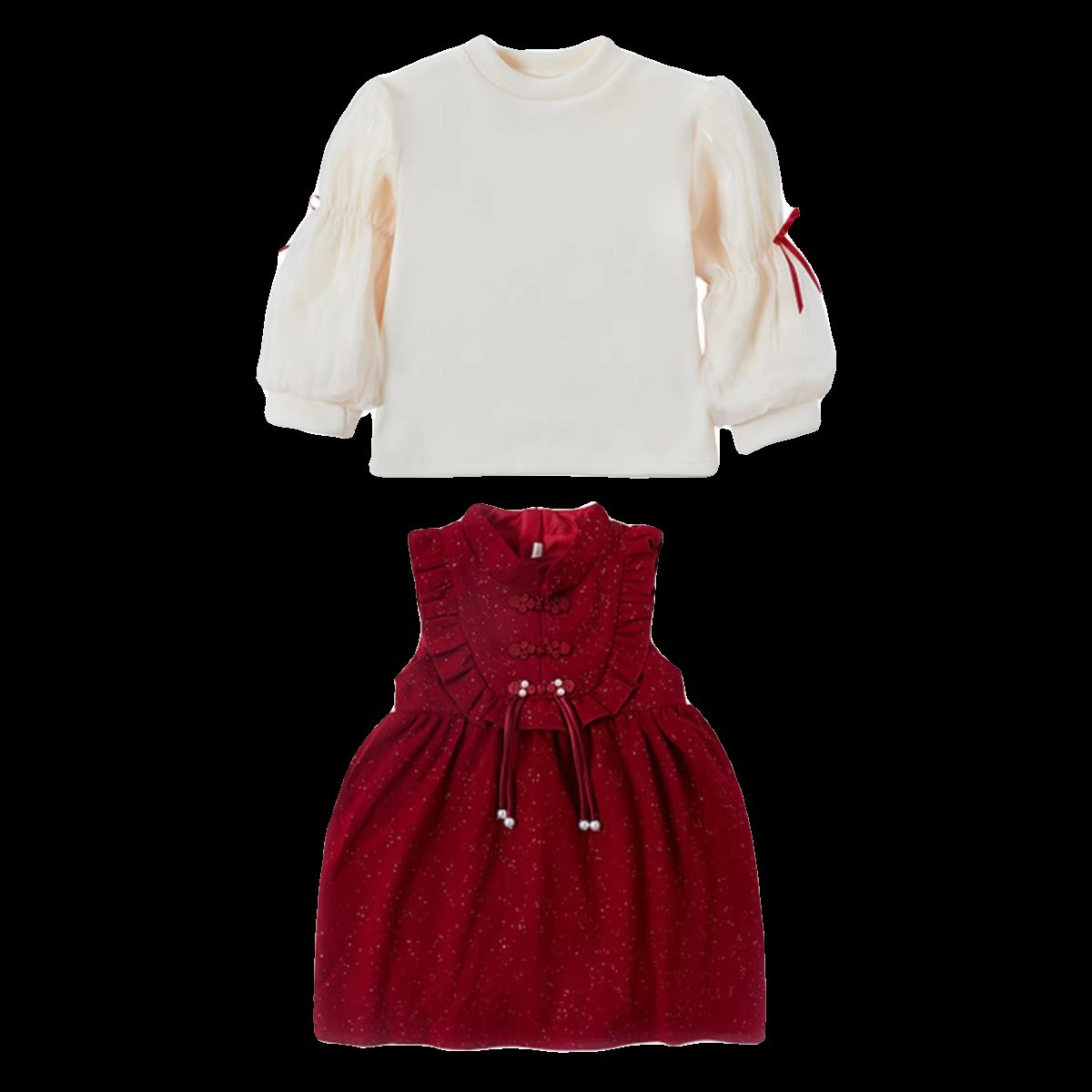 Picture of Female. Children's fleece-lined buckle dress 2024 autumn and winter new 1 childhood dress skirt female baby Korean princess skirt