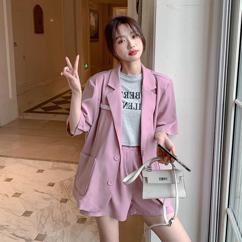 Picture of Fashionable Small Suit Women's Thin 2025 Summer New Korean Style Casual Suit Jacket Shorts Two-Piece Set