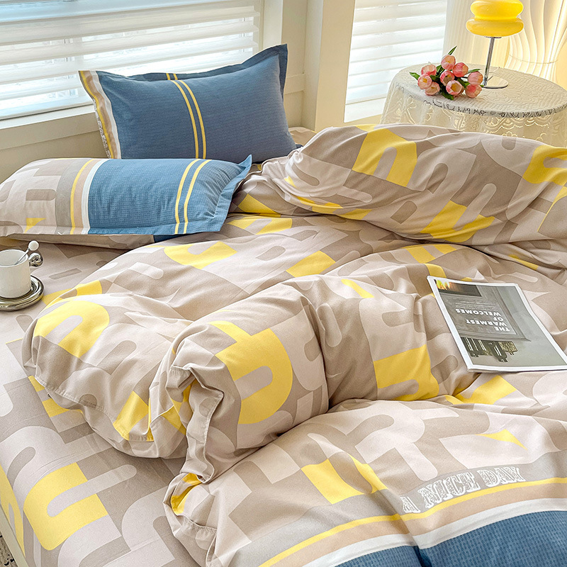 Picture of Class A Maternal and Infant Grade Four-Piece Set Small Fresh Thickened Sanding Quilt Cover Washed Cotton Bed Sheet Quilt Cover Dormitory Three-Piece Set ins