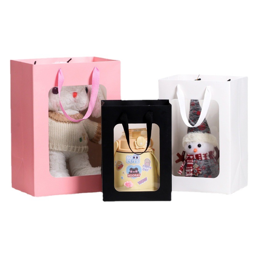 Open Window Transparent Gift Bag Teachers' Day Sale Paper Bag Flowers Gift Bag Packaging Hand-in-hand Gift Window Handbag