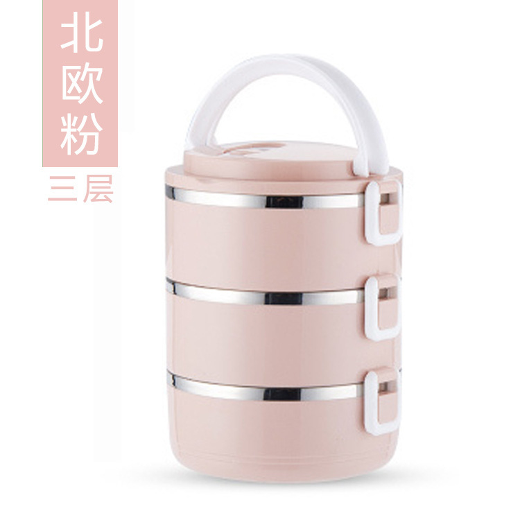 Picture of Stainless Steel Insulated Lunch Box Portable Round Double-Layer Student Lunch Box Multi-Layer Combination Sealed Fresh-Keeping Portable Lunch Box