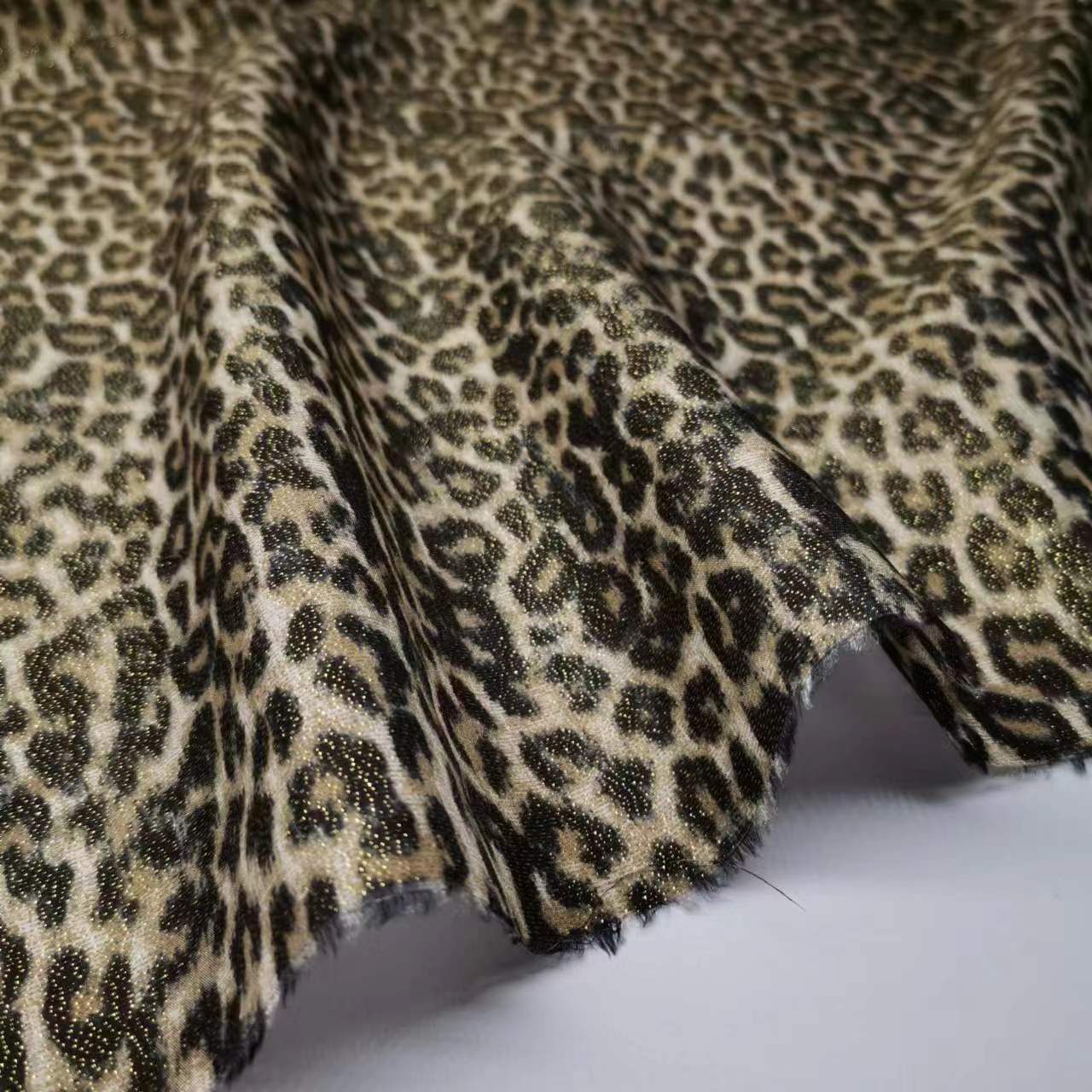 Leopard Print Gold Woven 17mm Silk Cotton Shirt Skirt Fashion Narrow Fabric