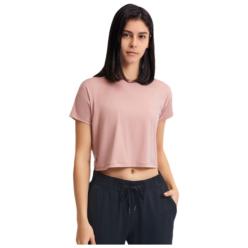 European and American New Sexy Navel-Baring Short Yoga T-Sleeve Women's Quick-Drying Loose Breathable Outdoor Sports Fitness Clothing Ds071