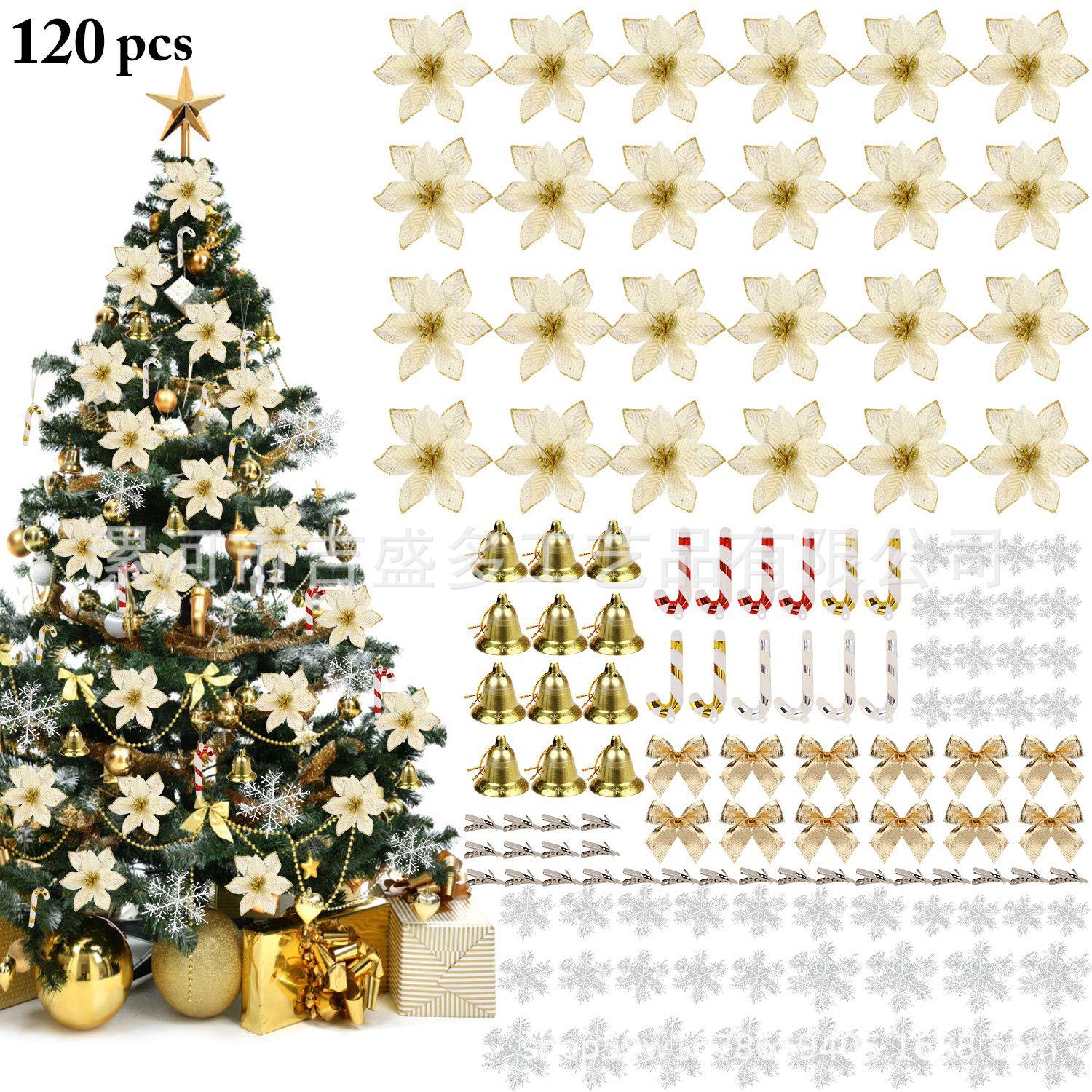 120 Pcs Christmas Flower Set Christmas Tree Decoration Pendant 2019 New Cross-Border Popular Plastic Flower Artificial Flower