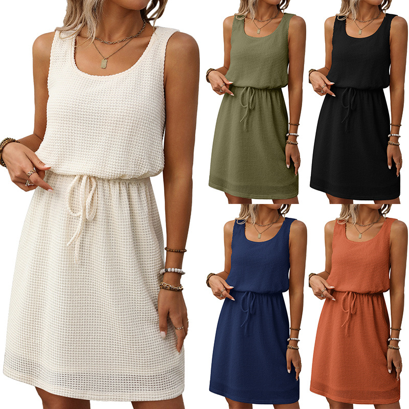 Europe and the United States cross-border Amazon independent station 2025 summer new square collar drawstring sleeveless vest skirt with lining