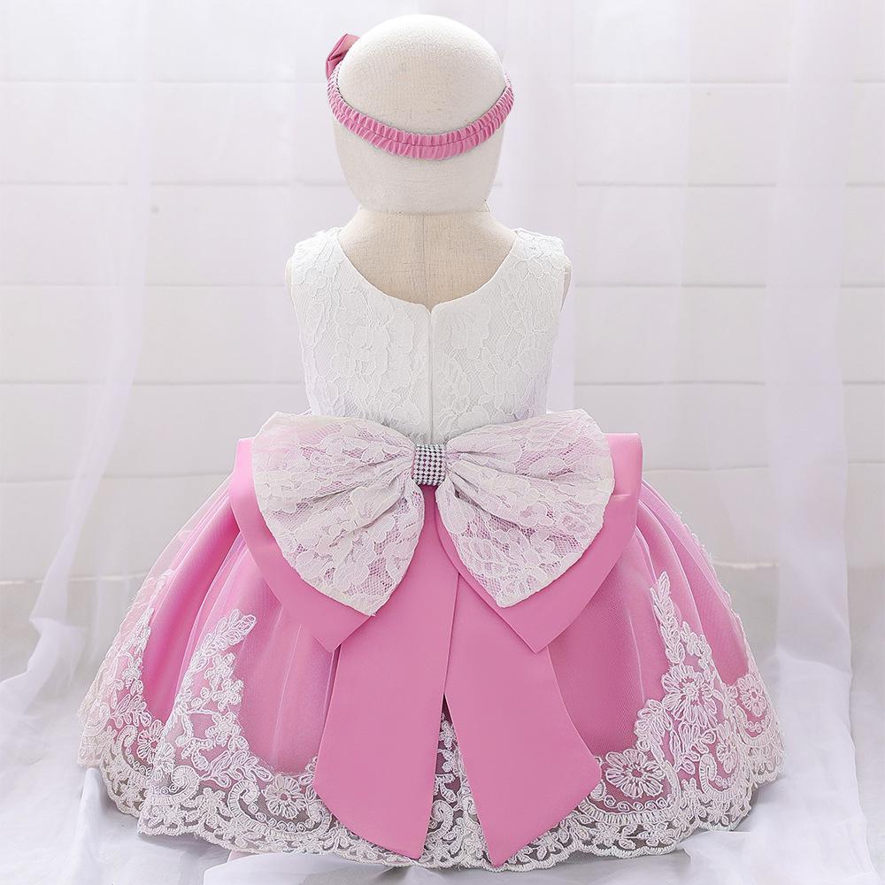 Picture of Amazon Baby Dress Big Bow Lace Wedding Dress Princess Dress Baby One Year Old Washable Dress with Hairband