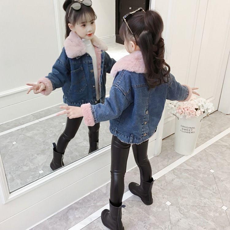 Girls' Denim coat Western style spring and autumn 2021 new children's autumn children's clothing autumn and winter fleece-lined baby girls' autumn clothing
