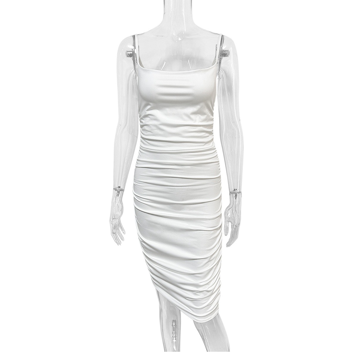 2024 Cross-Border New Suspender Dress European and American Summer Sexy Pleated Hip-Covering Backless Dress Long Skirt