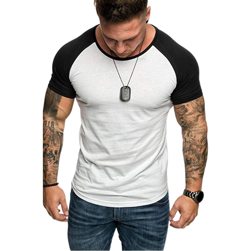 2023 European and American cross-border foreign trade T-shirt men's new color matching sports loose casual fashion round neck trendy men's short sleeve