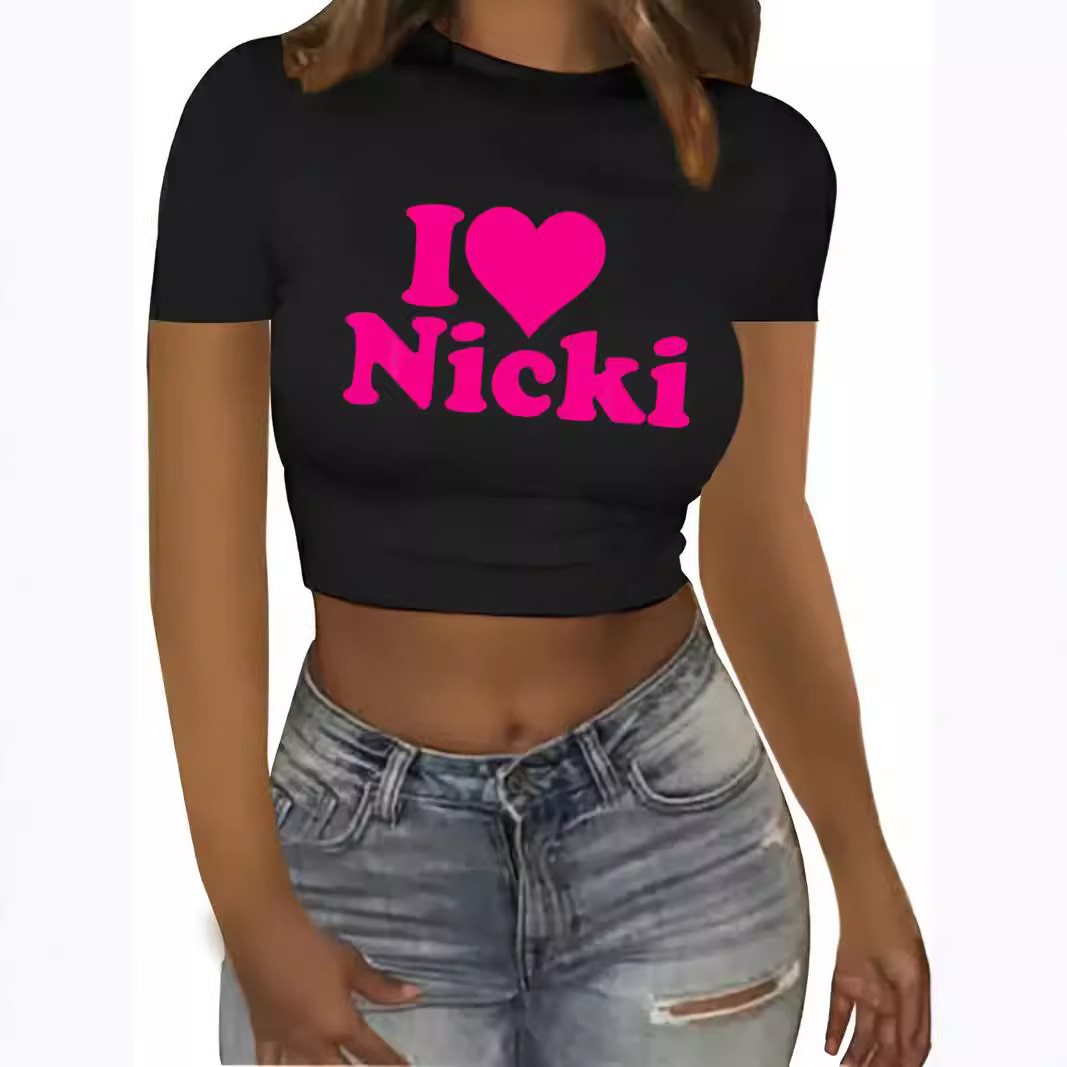 2024 Foreign Trade European and American Internet Celebrity ins Wind Navel Slim-Fit Sweet Fresh Women's Short T-Shirt TEMU