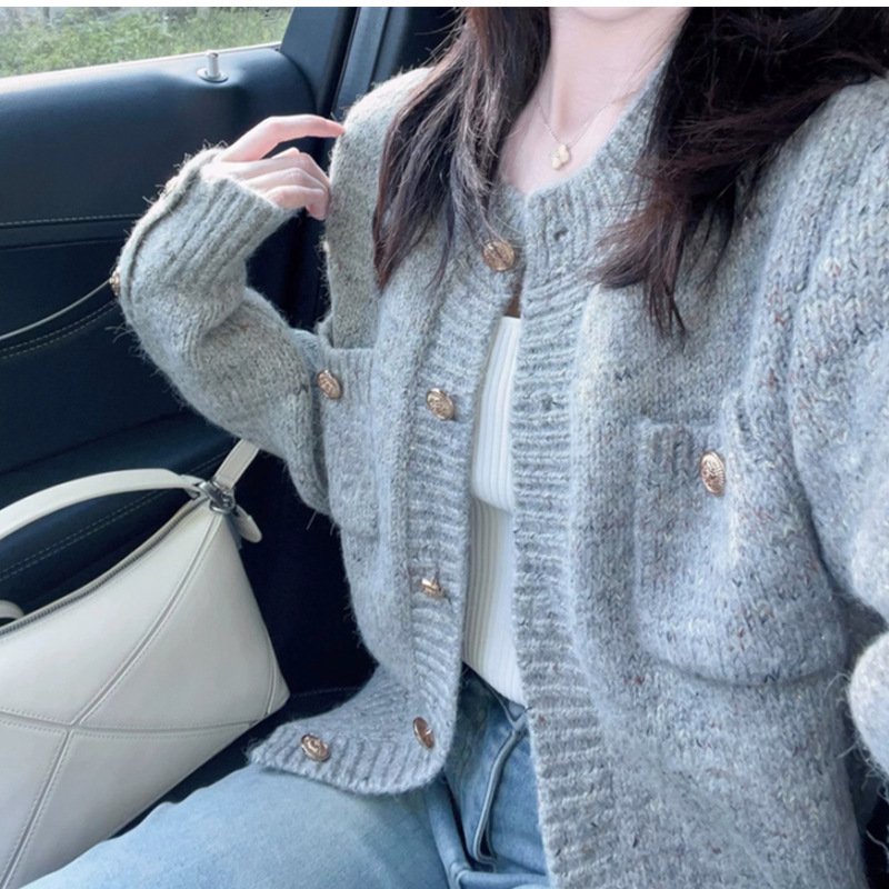 Picture of Autumn/Winter 2025 New Women's Knit Cardigan, Gray Sweater, Short Petite Xiang-Style Jacket for Women