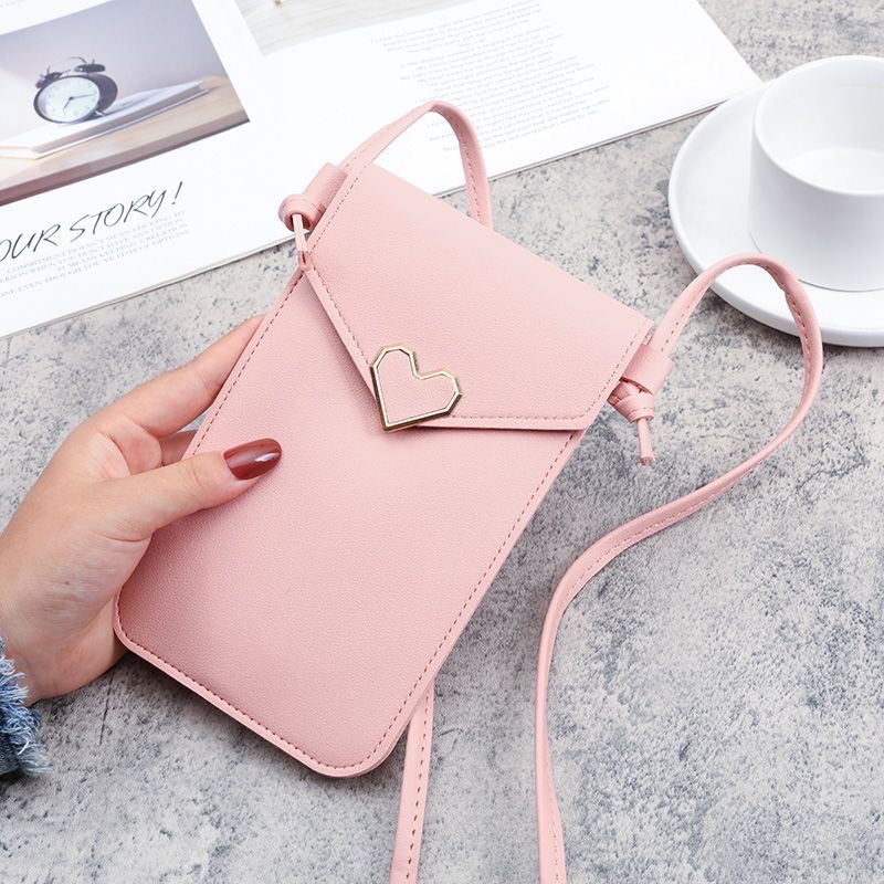Picture of 2023 New Student Mini Crossbody Women's Bag Women's Heart-shaped Decorative Transparent Touch Screen Simple Retro Mobile Phone Bag