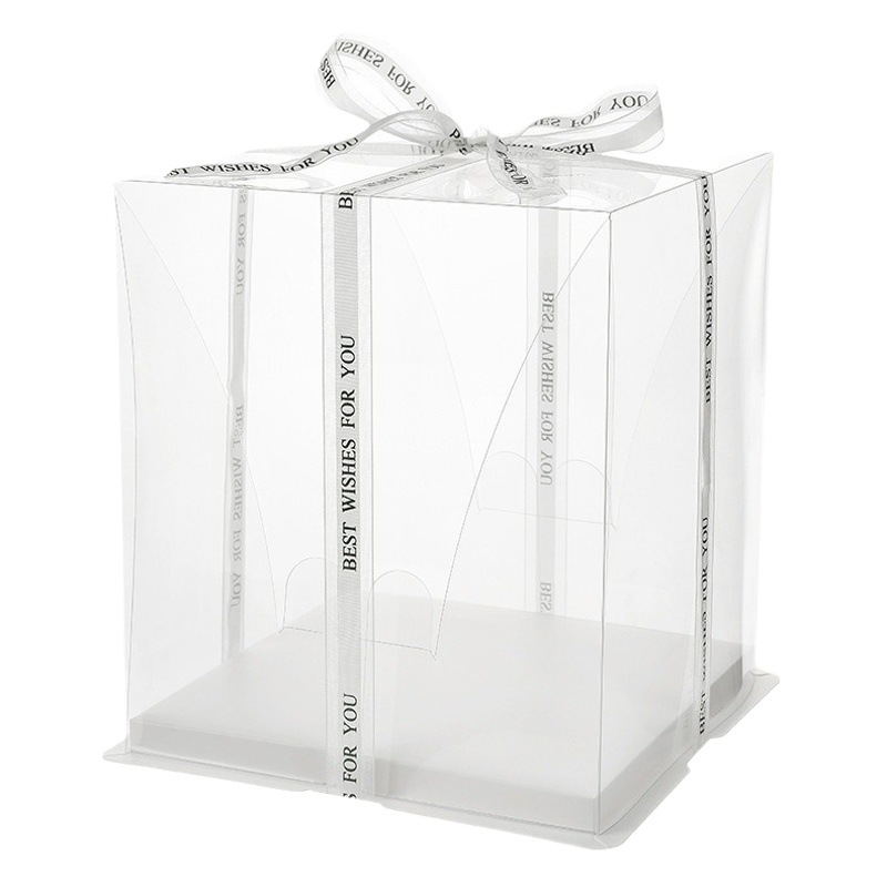 Two-in-one four-color silver cake box transparent birthday cake packaging box 6 inch 8 inch 12 inch pet baking