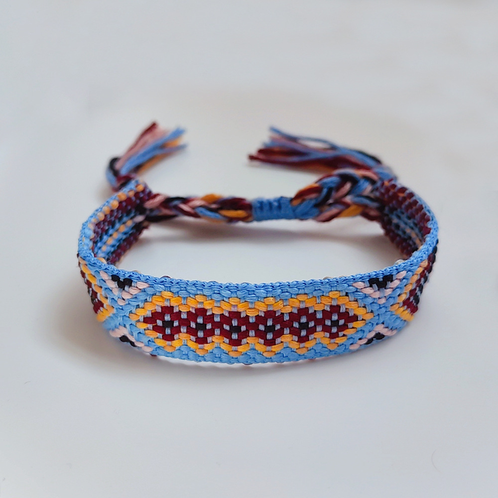 Picture of Colombian Style Ribbon Cotton Bracelet Women's Handmade Woven Ethnic Style Geometric Color Tassel Pure Lucky Hand Rope