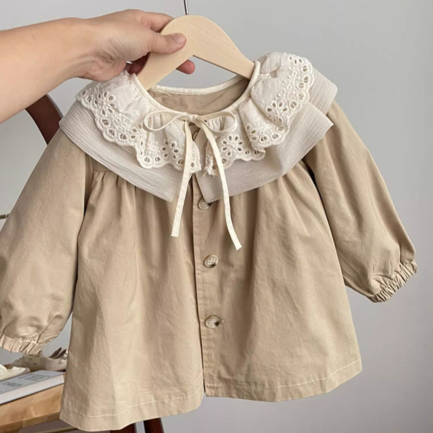 2024 Girl's Coat Children's Autumn Clothes Baby's Windbreaker Mid-length Spring and Autumn British Style Girl's Korean Style Top