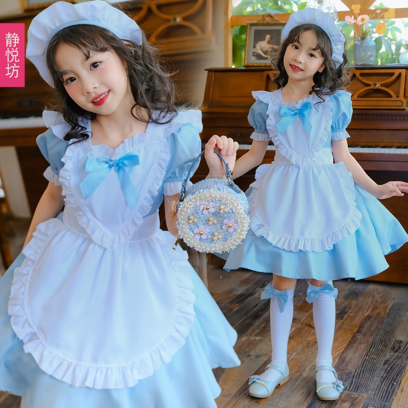 Children Alice Blue Maid Lolita Dress Halloween Girls Stage Costume Foreign Trade Cross-Border