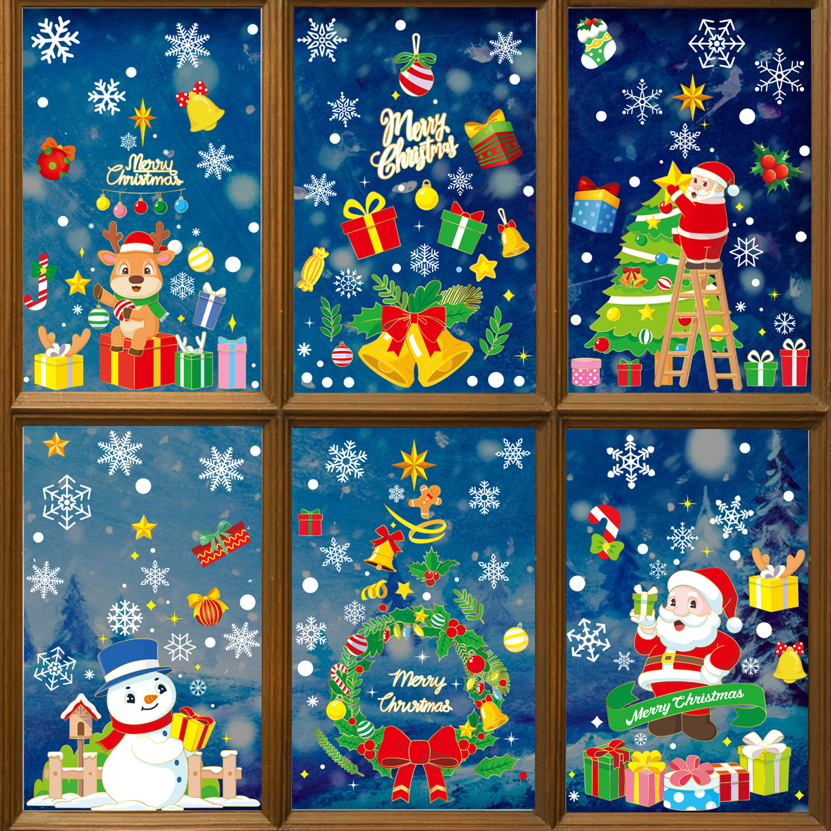 Christmas Decoration Snowflake Stickers Elk Snowman Garland Creative Christmas Tree Static Stickers Christmas Party Layout